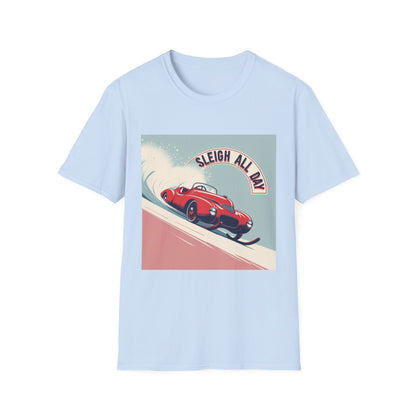 Sleigh All Day: Vintage Car Racing Through Winter, Retro Automotive Art Poster---Cozy Reader T-Shirt