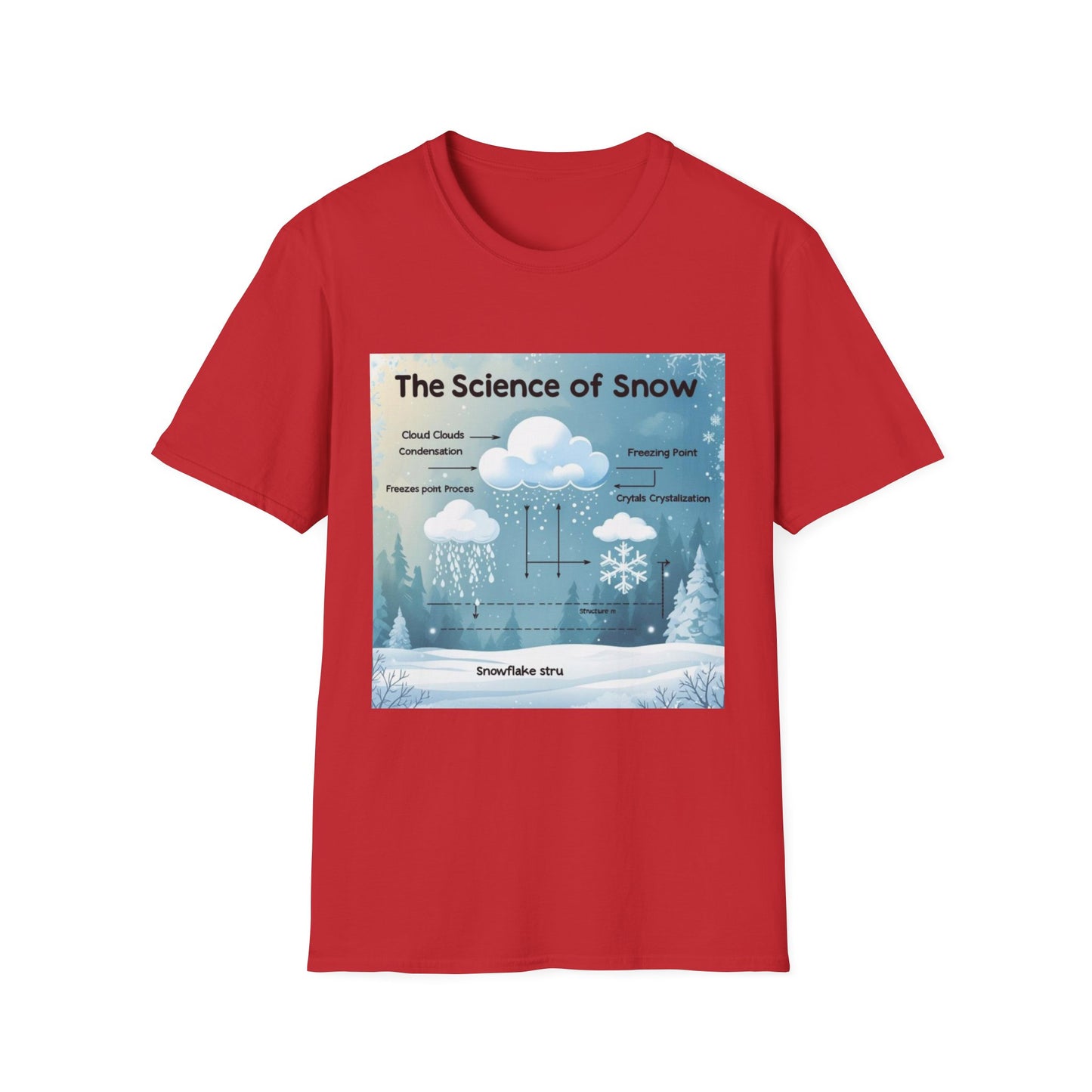 The Science of Snow: Snowflake Formation Explained, Winter Landscape Infographic---Cozy Reader T-Shirt