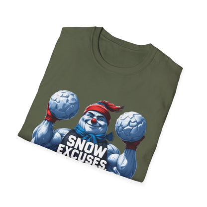 Snow Excuses: Winter Fitness Motivation, Muscular Snowman Illustration---Cozy Reader T-Shirt