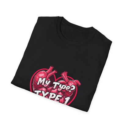 My Type 1 Denial: Anatomical Organ Illustration, Digital Art Typography, Medical Humor Graphic Design-- Valentines Gift Tee