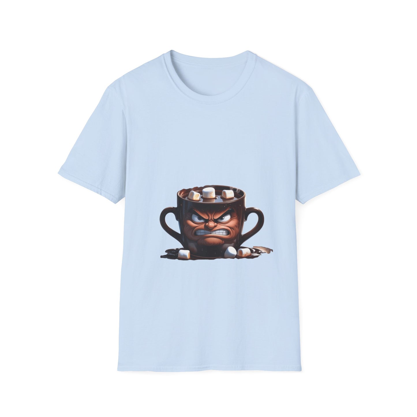 Marshmallow Mug Mayhem: Angry Ceramic Character, Whimsical 3D Illustration---Cozy Reader T-Shirt