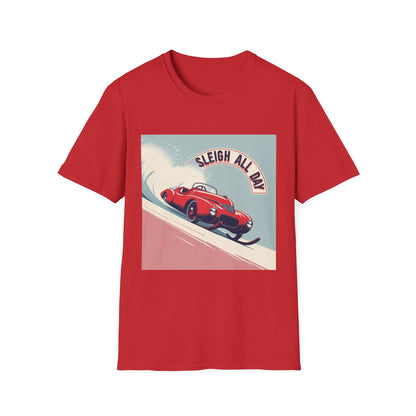 Sleigh All Day: Vintage Car Racing Through Winter, Retro Automotive Art Poster---Cozy Reader T-Shirt