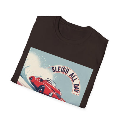 Sleigh All Day: Vintage Car Racing Through Winter, Retro Automotive Art Poster---Cozy Reader T-Shirt