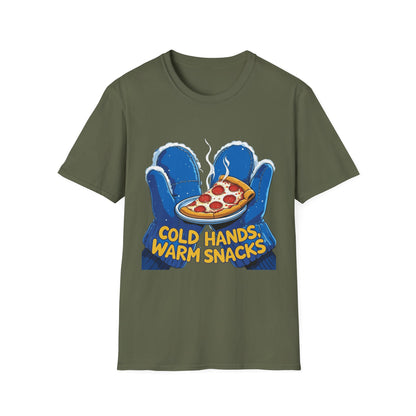 Cold Hands, Warm Slice: Winter Comfort Pizza, Cartoonish Food Illustration---Cozy Reader T-Shirt
