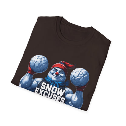 Snow Excuses: Winter Fitness Motivation, Muscular Snowman Illustration---Cozy Reader T-Shirt