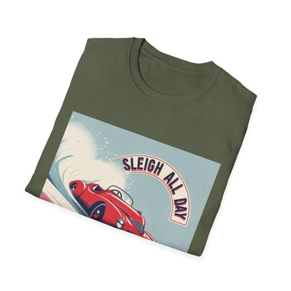 Sleigh All Day: Vintage Car Racing Through Winter, Retro Automotive Art Poster---Cozy Reader T-Shirt