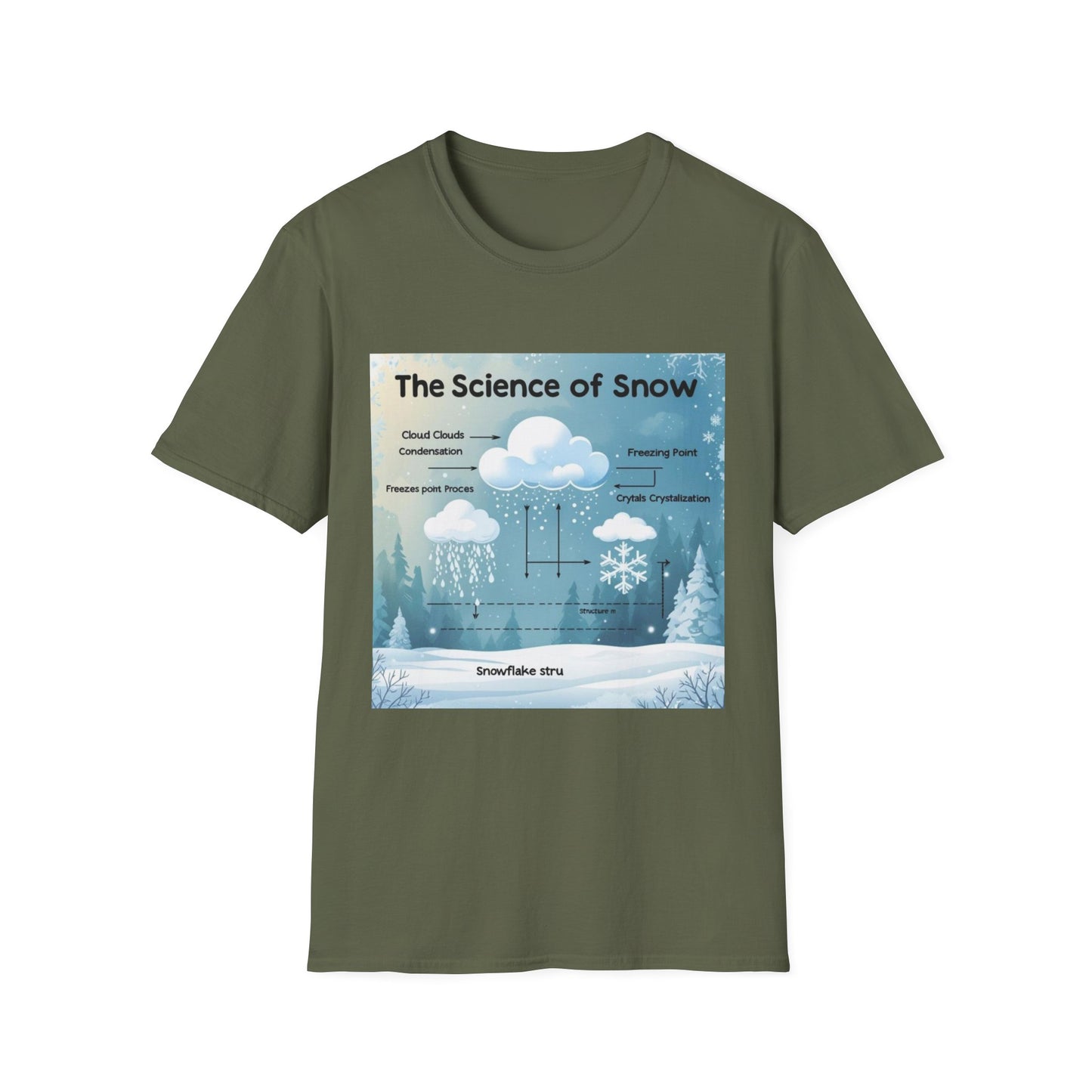The Science of Snow: Snowflake Formation Explained, Winter Landscape Infographic---Cozy Reader T-Shirt