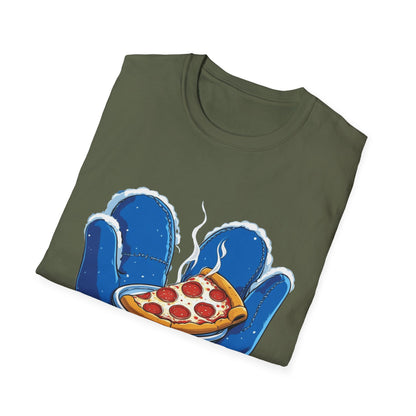 Cold Hands, Warm Slice: Winter Comfort Pizza, Cartoonish Food Illustration---Cozy Reader T-Shirt