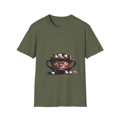 Marshmallow Mug Mayhem: Angry Ceramic Character, Whimsical 3D Illustration---Cozy Reader T-Shirt