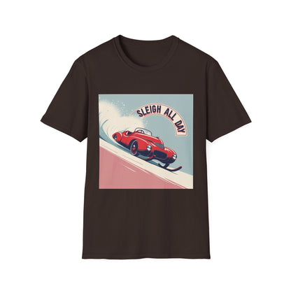 Sleigh All Day: Vintage Car Racing Through Winter, Retro Automotive Art Poster---Cozy Reader T-Shirt