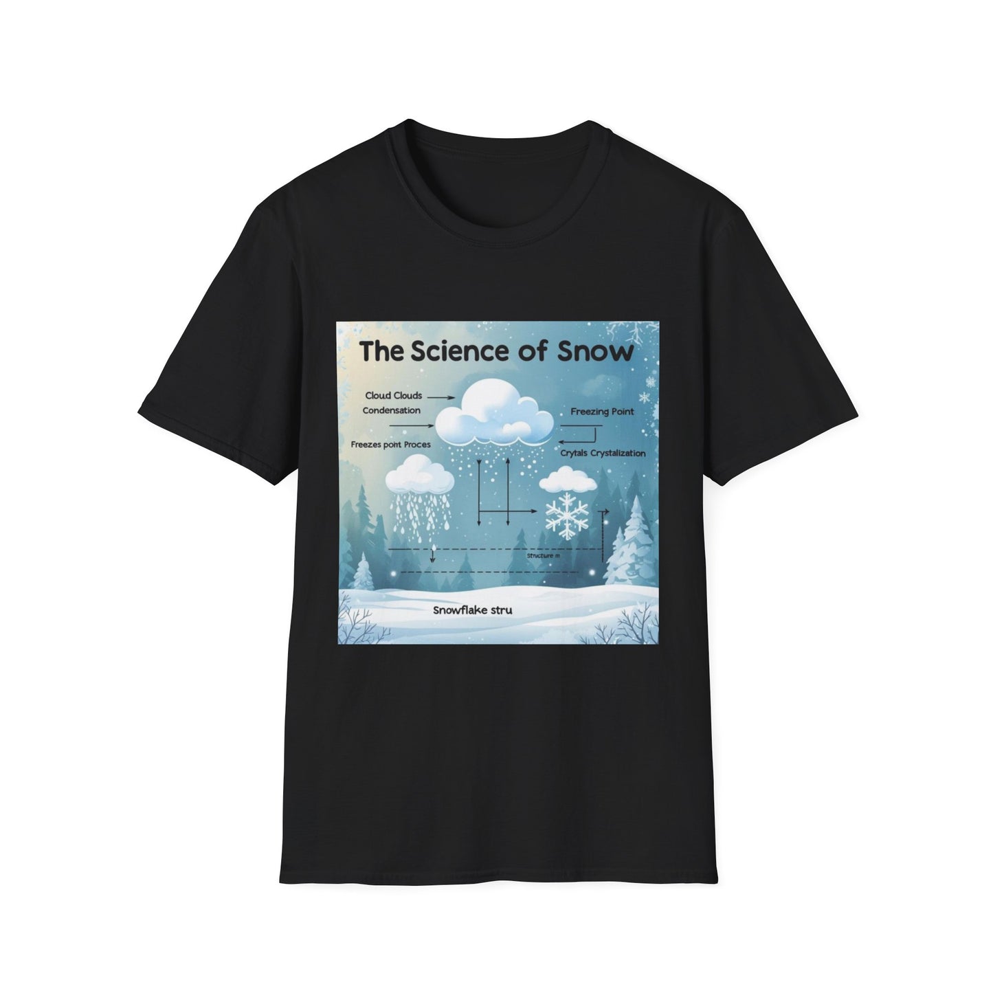 The Science of Snow: Snowflake Formation Explained, Winter Landscape Infographic---Cozy Reader T-Shirt