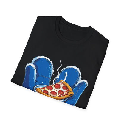 Cold Hands, Warm Slice: Winter Comfort Pizza, Cartoonish Food Illustration---Cozy Reader T-Shirt
