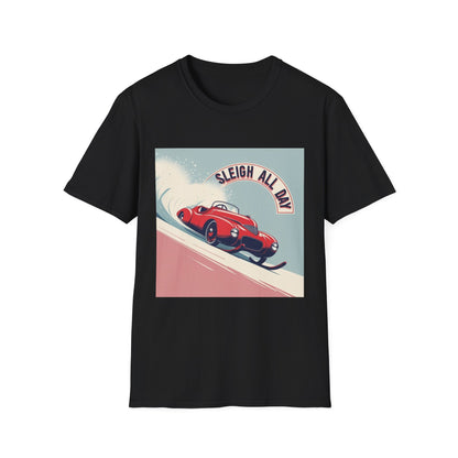 Sleigh All Day: Vintage Car Racing Through Winter, Retro Automotive Art Poster---Cozy Reader T-Shirt