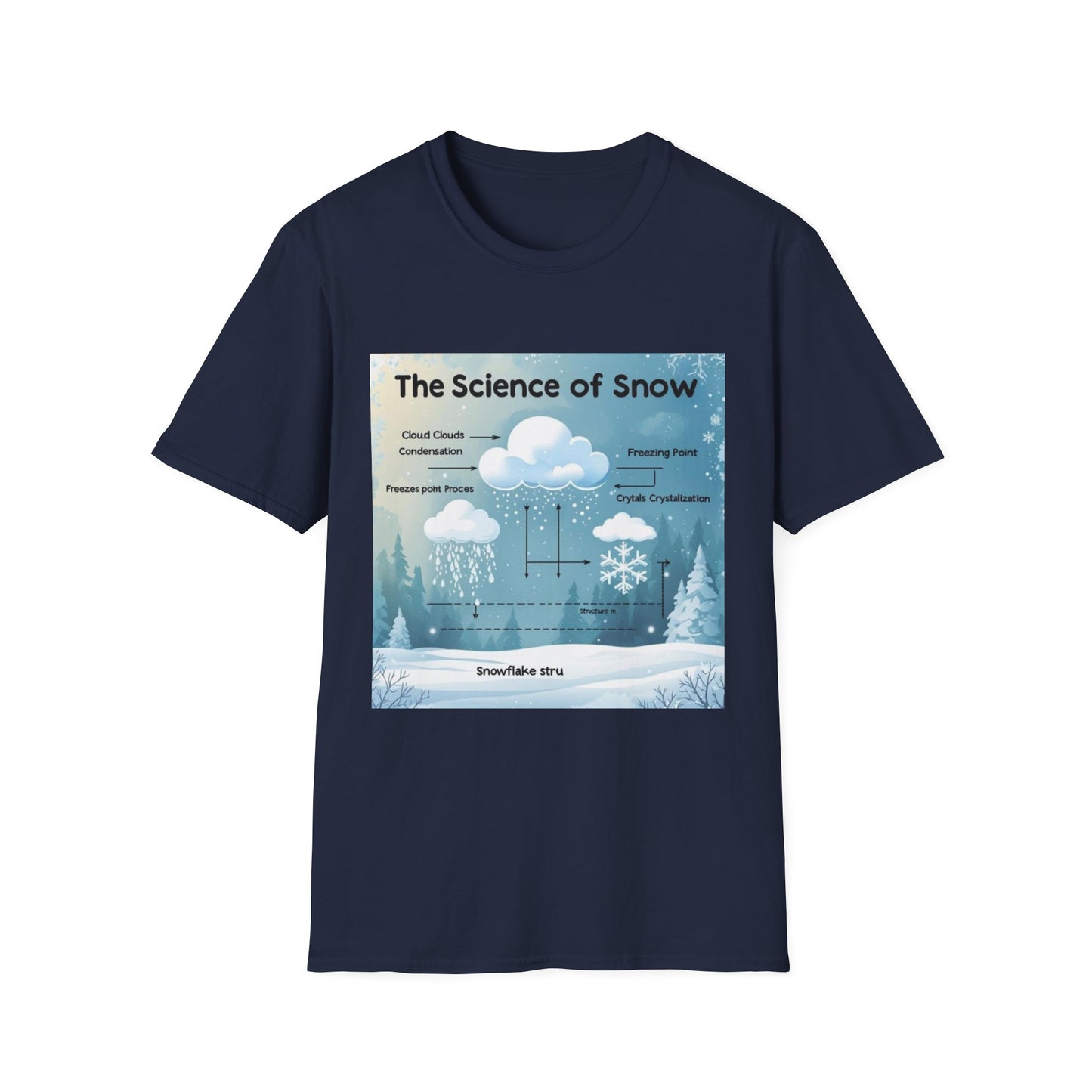 The Science of Snow: Snowflake Formation Explained, Winter Landscape Infographic---Cozy Reader T-Shirt