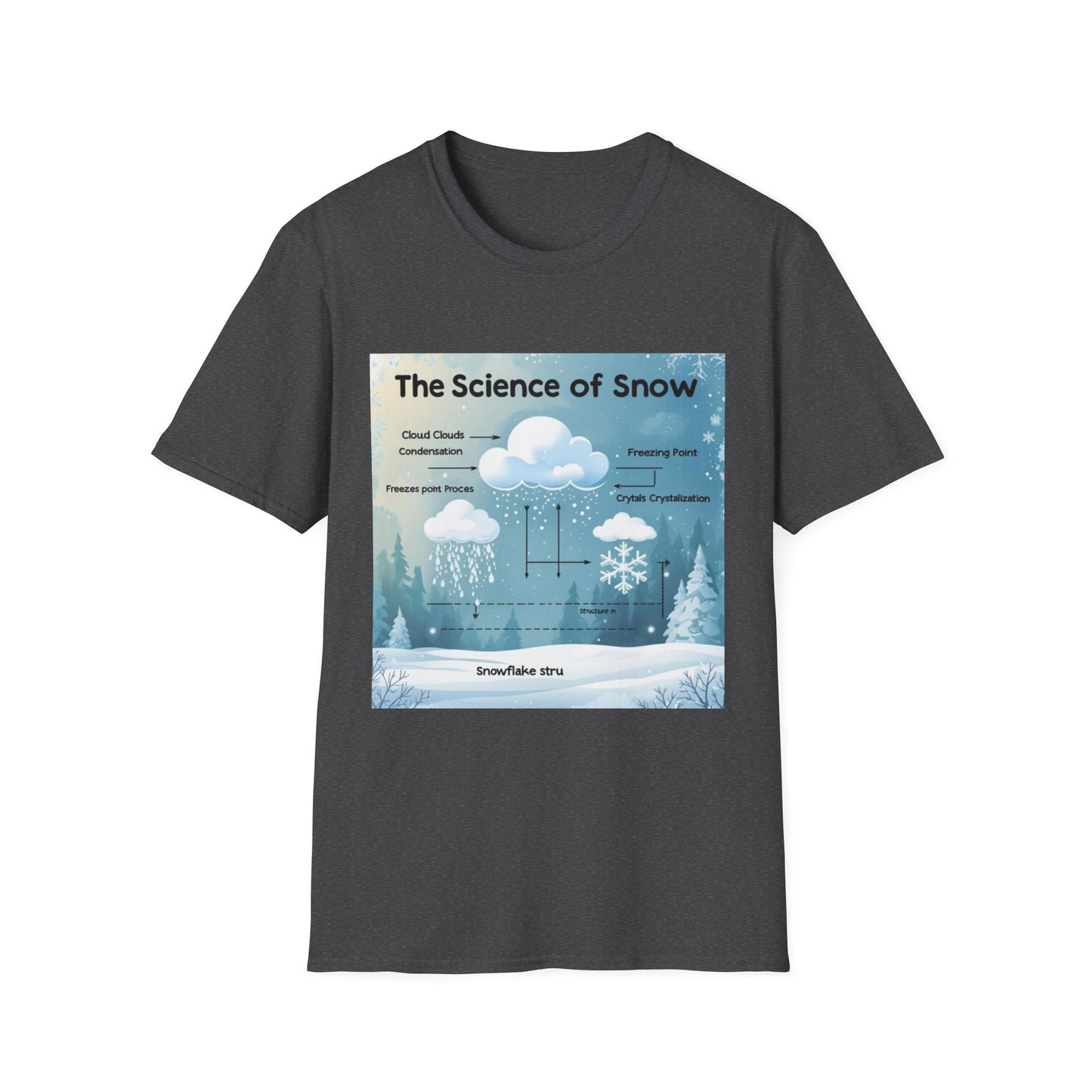 The Science of Snow: Snowflake Formation Explained, Winter Landscape Infographic---Cozy Reader T-Shirt