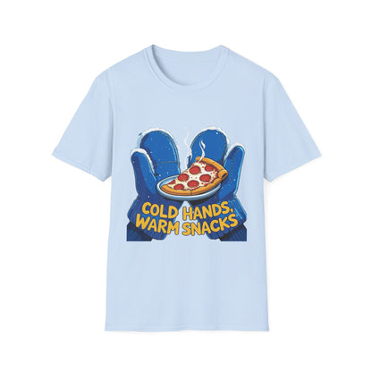 Cold Hands, Warm Slice: Winter Comfort Pizza, Cartoonish Food Illustration---Cozy Reader T-Shirt