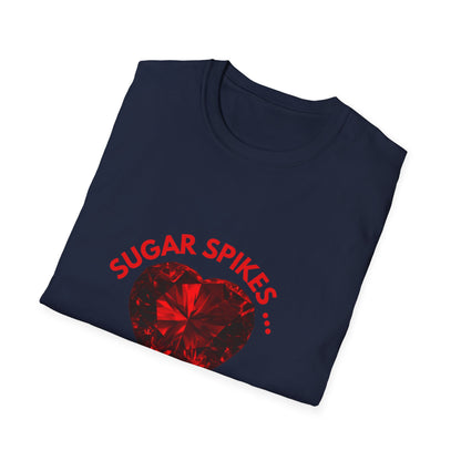 Sugar Spikes We Manage: Diamond Heart Logo Design, Diabetes Awareness Emblem, Medical Management Branding--- Valentine Gift Tee